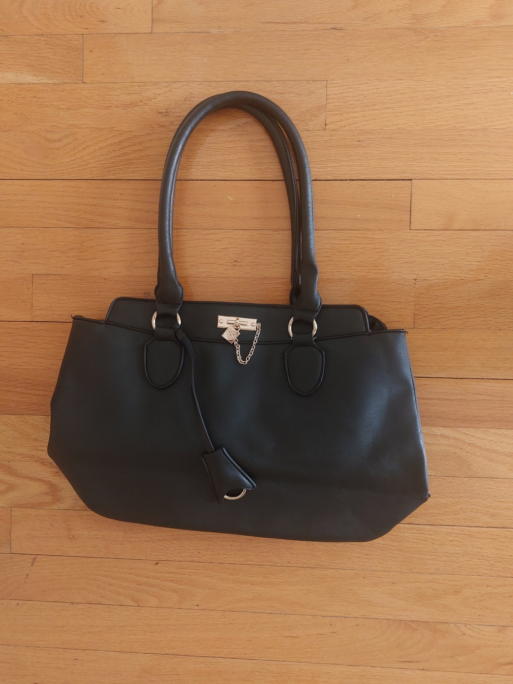 Women's Black Shoulder Bag with Gold Accent
